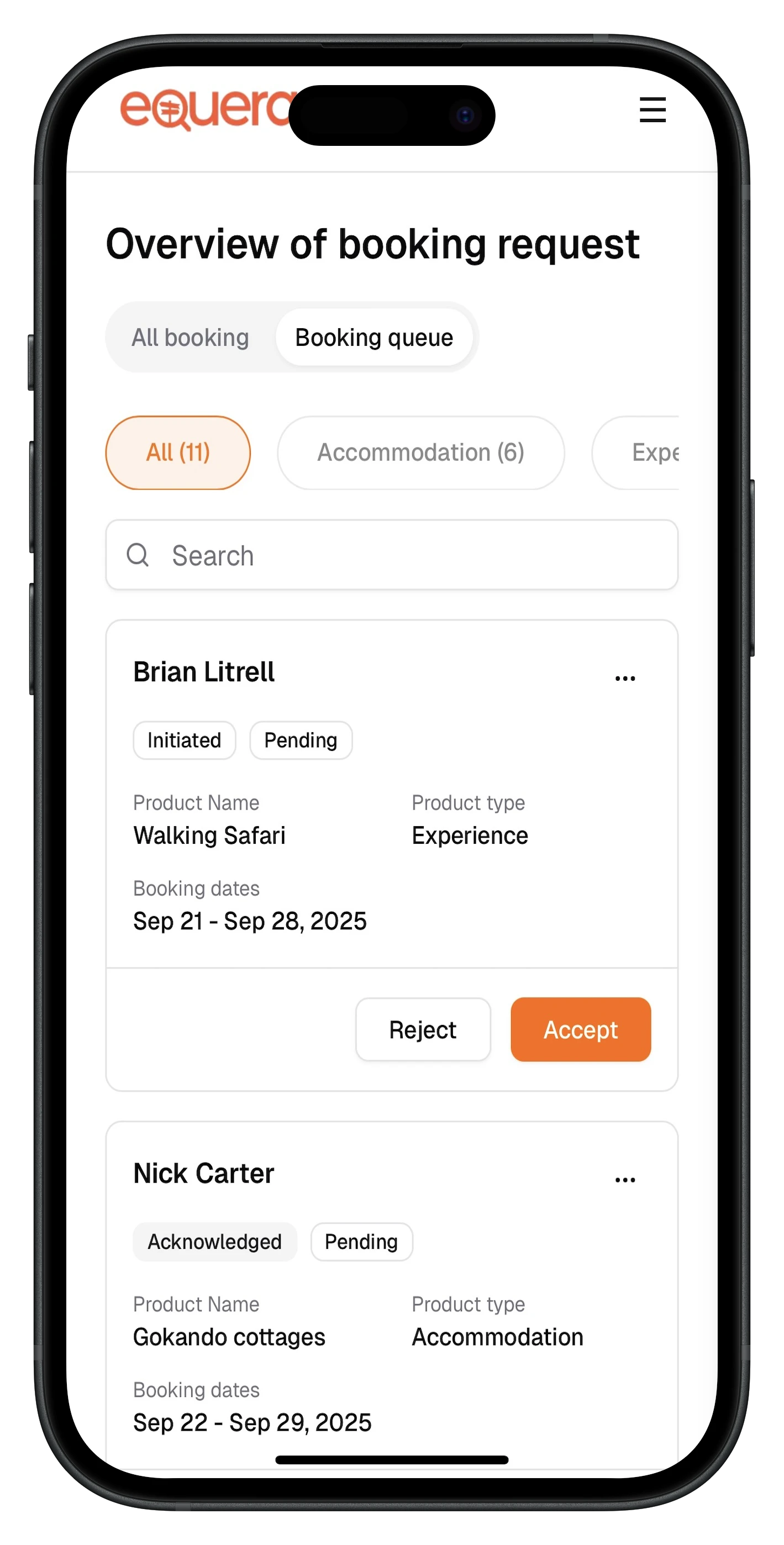 Equera platform - operations view